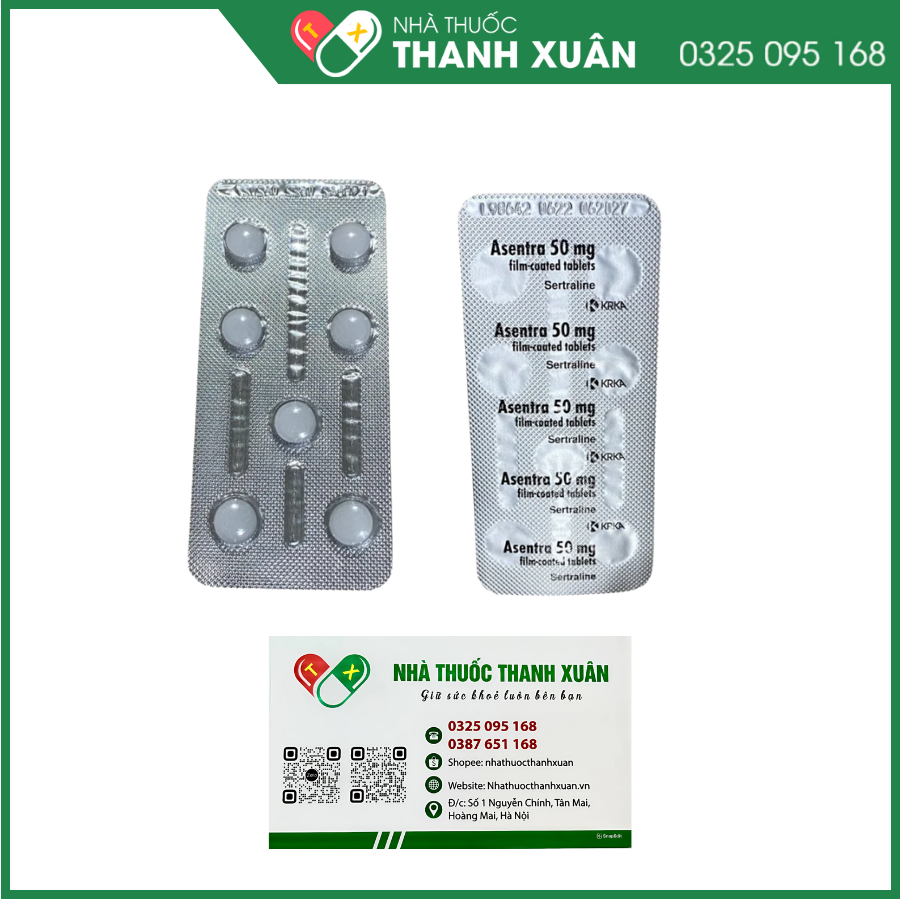 Asentra 50 mg điều trị trầm cảm và các rối loạn lo âu, hoảng sợ